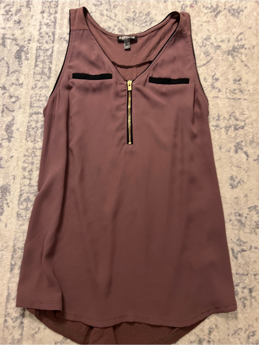 Express Dusty Mauve Sleeveless Top with Black Trim and Gold Zip